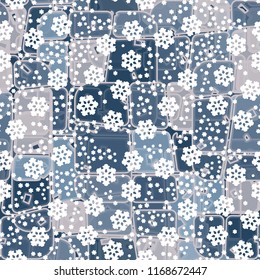 Abstract seamless pattern of ice colors on a symbolic snowfall background.
