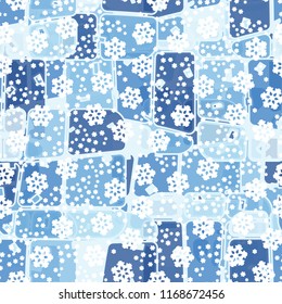Abstract seamless pattern of ice colors on a symbolic snowfall background.
