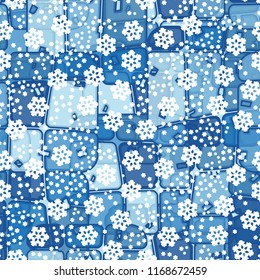 Abstract seamless pattern of ice colors on a symbolic snowfall background.