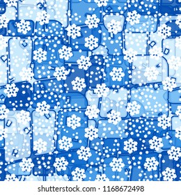 Abstract seamless pattern of ice colors on a symbolic snowfall background.