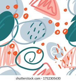 Abstract seamless pattern illustration. Freehand  doodle style, modern decoration. Trendy fashion background for  web page, surface texture and fabrics, textile prints. 