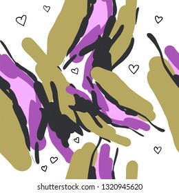 Abstract seamless pattern with the image of primitive spots on a white background. Primitivism. Vector graphics. Multicolor.