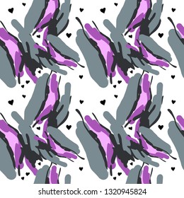Abstract seamless pattern with the image of primitive color spots on a white background. Primitivism. Vector graphics. Multicolor.
