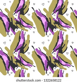 Abstract seamless pattern with the image of primitive spots on a white background. Primitivism. Vector graphics. Multicolor.