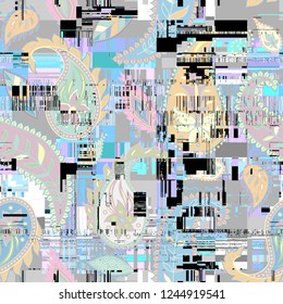 Abstract seamless pattern with imitation of a grunge datamoshing texture. Vector image.