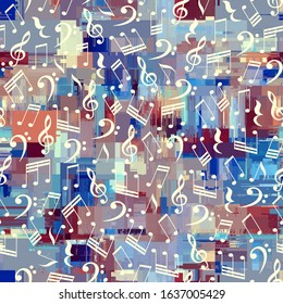Abstract seamless pattern with imitation of a grunge dirty texture. Notes pattern. Vector image.