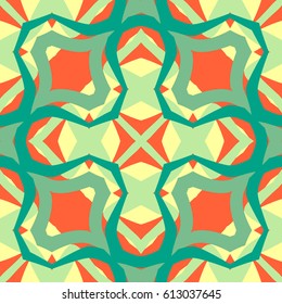 Abstract seamless pattern. Includes smoothly curved shapes that are closed and not closed with sharp corners or rounded. Includes shades of green, yellow and orange.