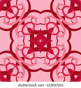 Abstract seamless pattern. Includes smoothly curved shapes that are closed and not closed with sharp corners or rounded. Includes shades of pink and red.