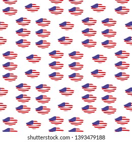 Abstract seamless pattern for Independence Day USA with lips and American flag. Pattern for T-shirts, fabrics, textiles, wrapping paper, wallpaper, bed, souvenirs, stationery, backpacks, clothes.