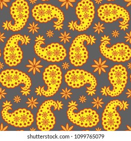 Abstract seamless pattern with indian cucumber - traditional paisley ornament from Asia