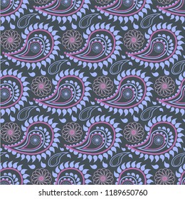 Abstract seamless pattern with indian cucumber - traditional paisley ornament from Asia