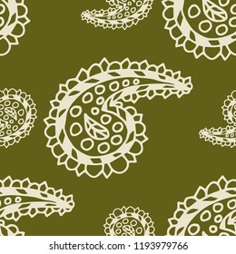 Abstract seamless pattern with indian cucumber, paisley