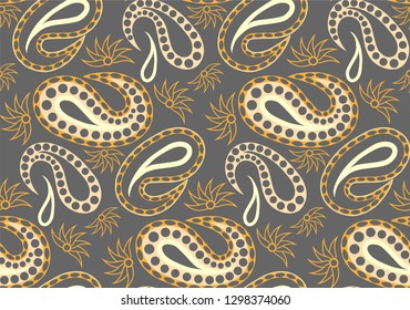 Abstract seamless pattern with indian cucumber - traditional paisley ornament from Asia