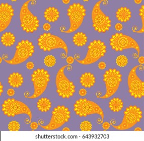 Abstract seamless pattern with Indian cucumber -  traditional  paisley from Asia
