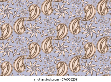 Abstract seamless pattern with Indian cucumber -  traditional  paisley from Asia