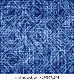 Abstract seamless pattern. Indigo texture. Blue background. Design print. Modern shibori patterns denim. Fepeating geometric grunge fabric. Art ethnic textile. Repeated irregular urban effect. Vector 