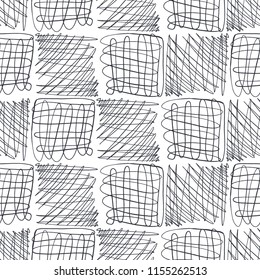 Abstract seamless pattern of ink scribble in a tiled arrangement. Figure for textiles. Grunge texture.