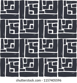 Abstract seamless pattern of ink shapes in a tiled arrangement. Figure for textiles. Grunge texture.