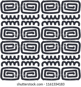 Abstract seamless pattern of ink twisted lines, swirling lines in a tiled arrangement. Abstract faces. Figure for textiles. Grunge texture.