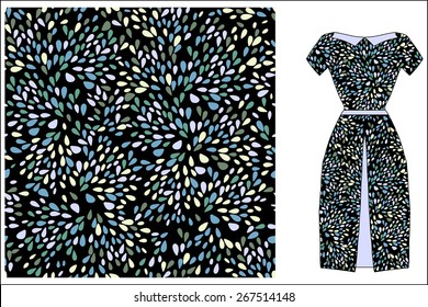 Abstract seamless pattern inspired by drops of water. Dress design.