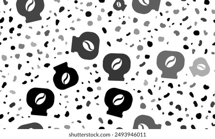 Abstract seamless pattern with instant coffee symbols. Creative leopard backdrop. Vector illustration on white background