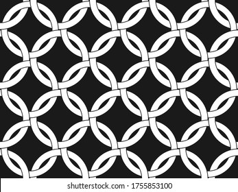 Abstract seamless pattern of intertwined circles for wide application in the decoration and decoration of textiles, fabrics, packaging, for texture and embossing.