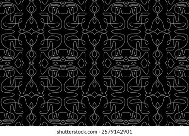 Abstract seamless pattern with intricate line art, featuring a mesmerizing interplay of shapes and curves. Perfect for modern interior design, fashion textiles, and graphic
