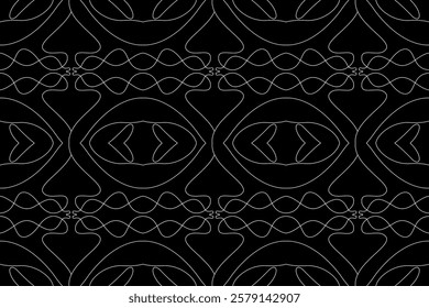 Abstract seamless pattern with intricate line art, featuring a mesmerizing interplay of shapes and curves. Perfect for modern interior design, fashion textiles, and graphic