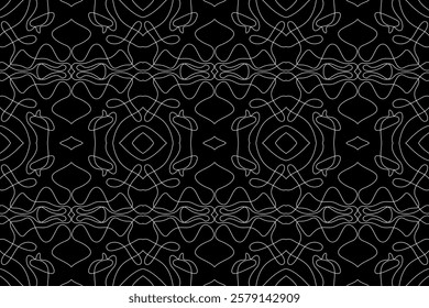 Abstract seamless pattern with intricate line art, featuring a mesmerizing interplay of shapes and curves. Perfect for modern interior design, fashion textiles, and graphic