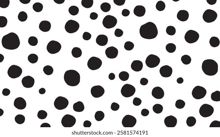 Abstract Seamless Pattern of Irregular Black Circles on White Background Ideal for Textile Prints and Digital Designs