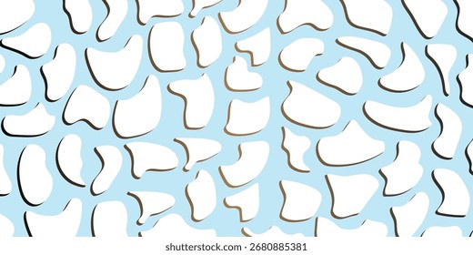 Abstract seamless pattern with irregular organic white shapes on blue background. Modern decorative vector texture for fabric, wallpaper, wrapping, and digital design.