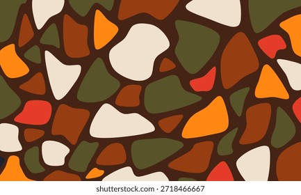 Abstrato padrão sem emenda de formas orgânicas irregulares em cores terrosas quentes inspiradas por pedras e natureza.