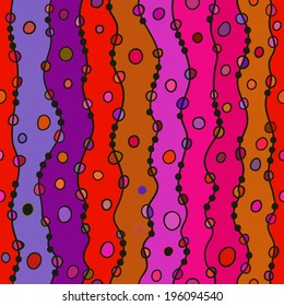 Abstract seamless pattern. Irregular stripes, waves, circles, bubbles, hippie pattern. Vector. 
