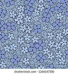 Abstract seamless pattern with isolated blue hand drawing flowers. Vector illustration.