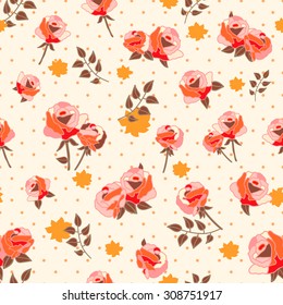 Abstract seamless pattern with isolated colorful roses. Vector illustration.