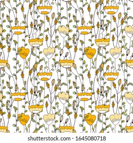 Patrón abstracto sin fisuras con flores aisladas sobre fondo blanco. Ilustración vectorial.