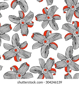 Abstract seamless pattern with isolated flowers. Vector illustration.