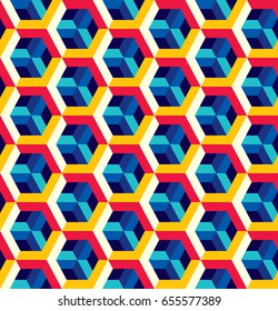 Abstract seamless pattern in isometric style. Lattice of geometric shapes.