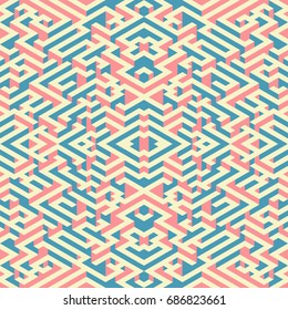 Abstract seamless pattern in isometric style. A picture maze.