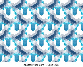 Abstract seamless pattern in isometric style. Mosaic of geometric shapes.