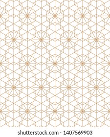 Abstract seamless pattern in japanese kumiko style. Geometric thin line hexagon background. Beautiful for fabric, textile,wrapping paper, laser cutting and engraving.