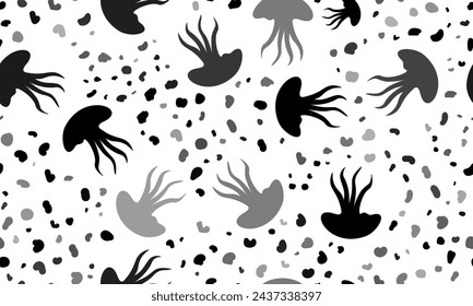 Abstract seamless pattern with jellyfish symbols. Creative leopard backdrop. Vector illustration on white background