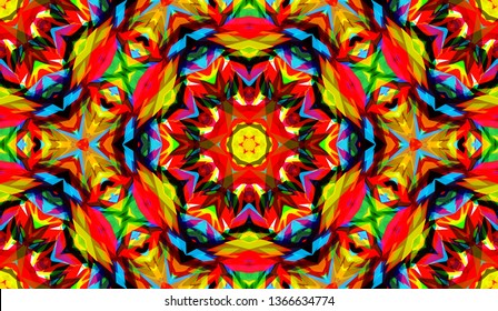 Abstract seamless pattern with kaleidoscope. Bright saturated colors for your design.