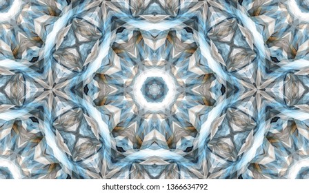 Abstract seamless pattern with kaleidoscope. Symmetric patterns of reflections of figures.