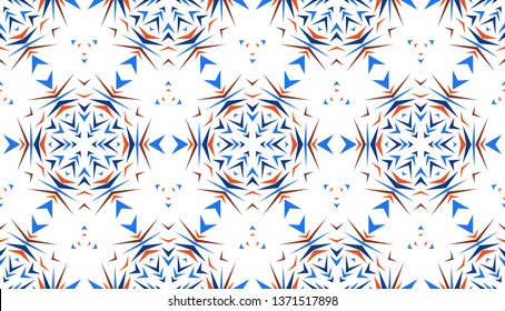 Abstract seamless pattern with kaleidoscope. Symmetric patterns of reflections of figures.