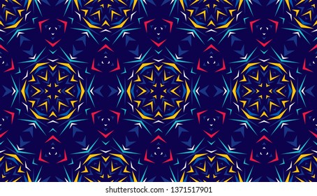 Abstract seamless pattern with kaleidoscope. Symmetric patterns of reflections of figures.