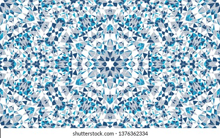 Abstract seamless pattern with kaleidoscope. Symmetric patterns of reflections of figures.