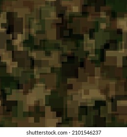 Abstract seamless pattern with khaki and olive colored chaotic overlap tiles on dark background. Vector illustration.