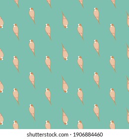 Abstract seamless pattern in kids style with pink colored parrot ornament. Blue bright background. Flat vector print for textile, fabric, giftwrap, wallpapers. Endless illustration.