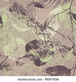 Abstract seamless pattern with lace and leaves